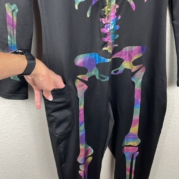 New Tipsy Elves Iridescent Skeleton Bodysuit Costume Jumpsuit Catsuit Black Sz M - Picture 5 of 12